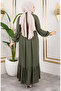 Belt Detailed Hijab Dress 0220-07 Khaki Green - 4