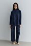 Polo Neck Washed Sweatshirt Navy Blue - 4
