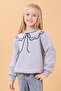 Girl's Crew Neck Printed Hooded Winter Sweatshirt - Gray - 6