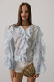 Women's Cobalt Blue Ruffled Floral Pattern Long Sleeve Shirt Vs00644 - 2