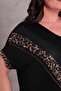 Women's Plus Size V Pattern Stone Leopard Printed Black-Brown Blouse - 5