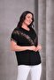 Women's Plus Size V Pattern Stone Leopard Printed Black-Brown Blouse - 3