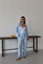 Women's 100% Cotton Muslin Lace-Up Baby Blue Kimono - 6