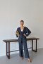 Women's 100% Cotton Muslin Lace-Up Anthracite Kimono - 4