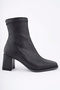 Women's Black Skin Blunt Toe Stretch Heeled Boots - 5