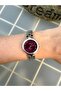 Vintage Round Silver Inside Burgundy Women Wrist Watch - 6