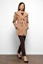 Hooded Double Breasted Short Coat Kamel 3103 - 2