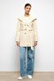 Hooded Double Breasted Short Coat Ecru 3103 - 4