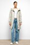 Hooded Zip-Closure Rib Knit Detail Quilted Jacket STONE 6776 - 3