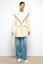 Hooded Double Breasted Short Coat Ecru 3103 - 3