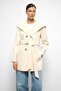 Hooded Double Breasted Short Coat Ecru 3103 - 2