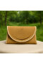 Handmade Handheld Detailed Jute Straw Bag, Envelope Portfolio Mustard-Wicker Color Clutch Bag.