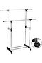 HEAVY DUTY Double Pole Adjustable Portable Clothes Rack Hanger Extendable Rolling - 2