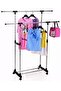 Double Column Clothes Hanger with Wheels, Silver/Black - 2