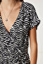 بذلة محبوكة مجعدة صغيرة منقوشة LUB0181 BLACK ECRU - 4