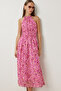 Patterned Midi Chiffon Dress Lfg0083 Pink Yellow - 3
