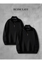 Black Plain Unprinted 3 Thread Half Zipper Double Sweatshirt Lover Couple Combination