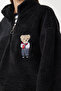 Women's Black Teddy Bear Embroidered Zippered Fleece Sweatshirt Zh00057 - 3
