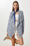 Women's Navy Blue Bone Patterned Draped Knitwear Cardigan Nv00080 - 2