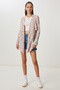 Women's Dusty Rose Bone Patterned Draped Knitwear Cardigan Nv00080