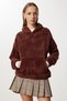 Women's Brown Hooded Pocket Fleece Sweatshirt Zv00344 - 2