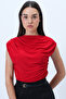 Women's Red Stand Collar Shoulder Draped Sleeveless Sandy Blouse Alc-X10021