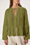 Khaki Cotton Textured Lace on Sleeve Oversized Boho Woven Shirt Twoss25Go00038 - 3