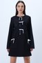 Women's Black Crew Neck Bow Detail Hidden Zipper Double Pocket Woven Dress Alc-X14298