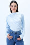 Women's Ice Blue Stand Collar Shoulder Draped Sandy Crop Blouse Alc-X9554