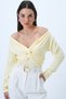 Women's Butter Yellow V-Neck Twist Detailed Lycra Knitted Blouse Alc-X14299 - 2