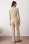 Beige 100% Cotton Tie-Detail Wrap-Neck Muslin Woven Pajama Set - 4