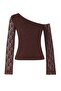 Kahverengi Dantel Asimetrik Yaka Fitted/Vücuda Oturan Örme Bluz TWOAW26BZ00036 - 5