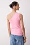 Pink Seashell Accessory Detail Asymmetrical One Sleeve Stretchy Knitted Blouse Twoss25Bz00598 - 4