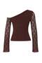 Kahverengi Dantel Asimetrik Yaka Fitted/Vücuda Oturan Örme Bluz TWOAW26BZ00036 - 6