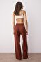 Koyu Kahverengi Yüksek Bel Wide Leg/Geniş Paça Pilili Dokuma Kumaş Pantolon TWOAW21PL0076 - 5