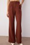 Koyu Kahverengi Yüksek Bel Wide Leg/Geniş Paça Pilili Dokuma Kumaş Pantolon TWOAW21PL0076 - 4