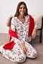 Ekru %100 Pamuklu Kalpli Gömlek Yaka Örme Pijama Takımı THMAW26PT00064