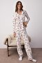 Ekru %100 Pamuklu Kalpli Gömlek Yaka Örme Pijama Takımı THMAW26PT00064 - 2