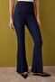 Lacivert Flare Kalıp Nervürlü Bootcut Pantolon TWOAW26PL00043 - 3
