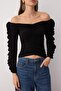 Black Plain Carmen Collar Long Knitted Sandy Party Blouse Tpraw26Bz00013 - 4