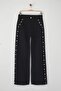 Siyah Yüksek Bel Taşlı Wide Leg Jeans TWOAW26JE00032 - 5