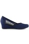 Evelyn Navy Blue Crepe Mesh Wedge Heeled Shoes - 2