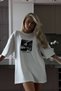 Women's 100% Cotton Oversize Fit Crew Neck Printed Summer White Printed T-Shirt - 2