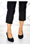 Maya Black Crepe Round Toe Wedge Heeled Casual Shoes - 6