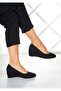 Maya Black Crepe Round Toe Wedge Heeled Casual Shoes - 4