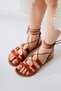 Genuine Leather Ruut Orange, Orange Rivet Detailed Ankle-Strap Women's Sandals Opportunity Product - 3
