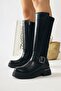 Faria Black Diver, Stretch Fabric Detailed Buckle Thick Soled Women's Boots - 4