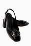 Lania Black Blunt Toe Buckle Detailed Short Heeled Women's Casual Shoes - 5