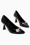 Rafah Black Patent Leather Stone Champagne Heeled Women's Shoes