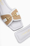 Elanor White Buckle Flat Sole Women's Slippers - 5
